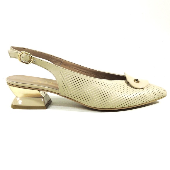 ALESSANDRO DI MARIA 🇮🇹 WOMEN'S BEIGE LEATHER COMFORT SUMMER SANDALS - Picture 4 of 7